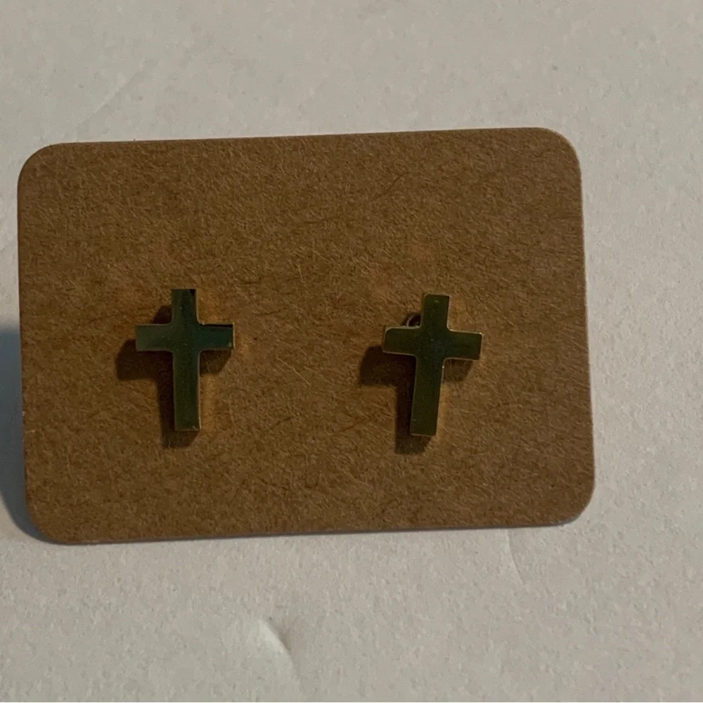 Gold Plated Small Cross Stud Earrings for Womens Mens Earrings new